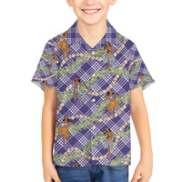 Lavender Palaka Hula Girls Seamless Hawaii Aloha Family Matching Off Shoulder Short Dress and Hawaiian Shirt - Polynesian Pride