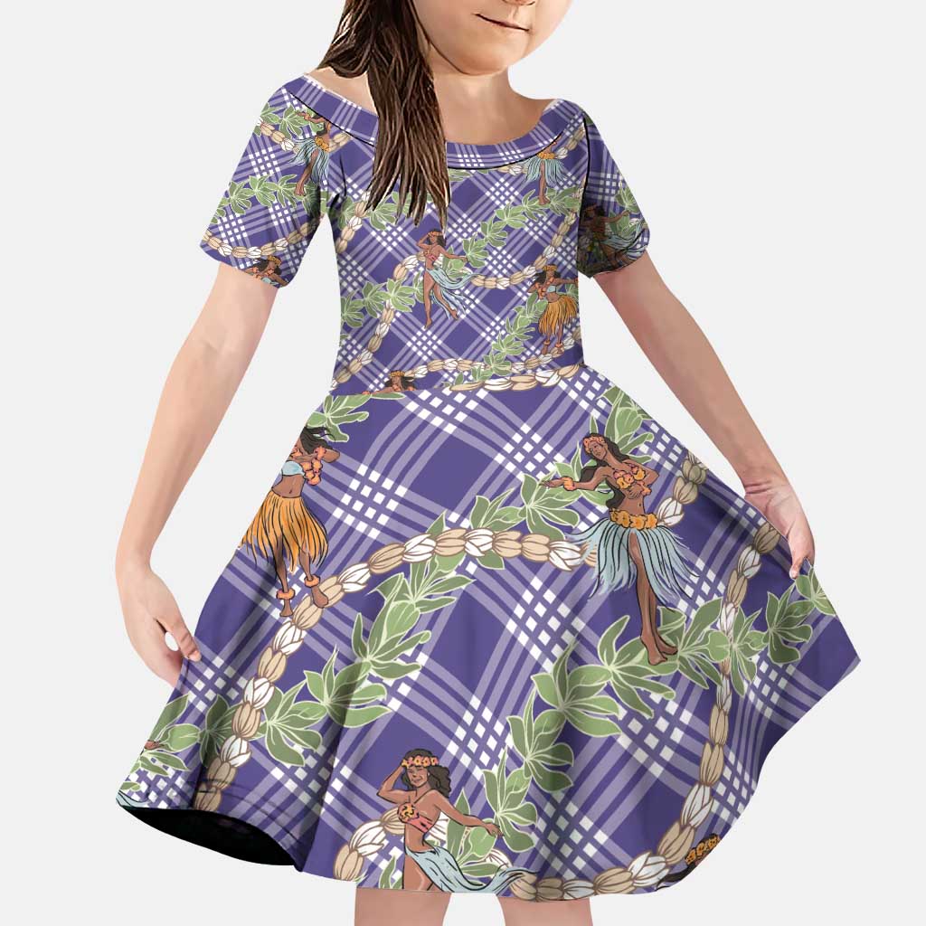 Lavender Palaka Hula Girls Seamless Hawaii Aloha Family Matching Puletasi and Hawaiian Shirt - Polynesian Pride