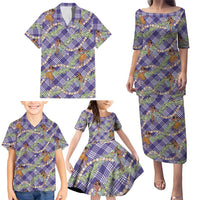 Lavender Palaka Hula Girls Seamless Hawaii Aloha Family Matching Puletasi and Hawaiian Shirt - Polynesian Pride