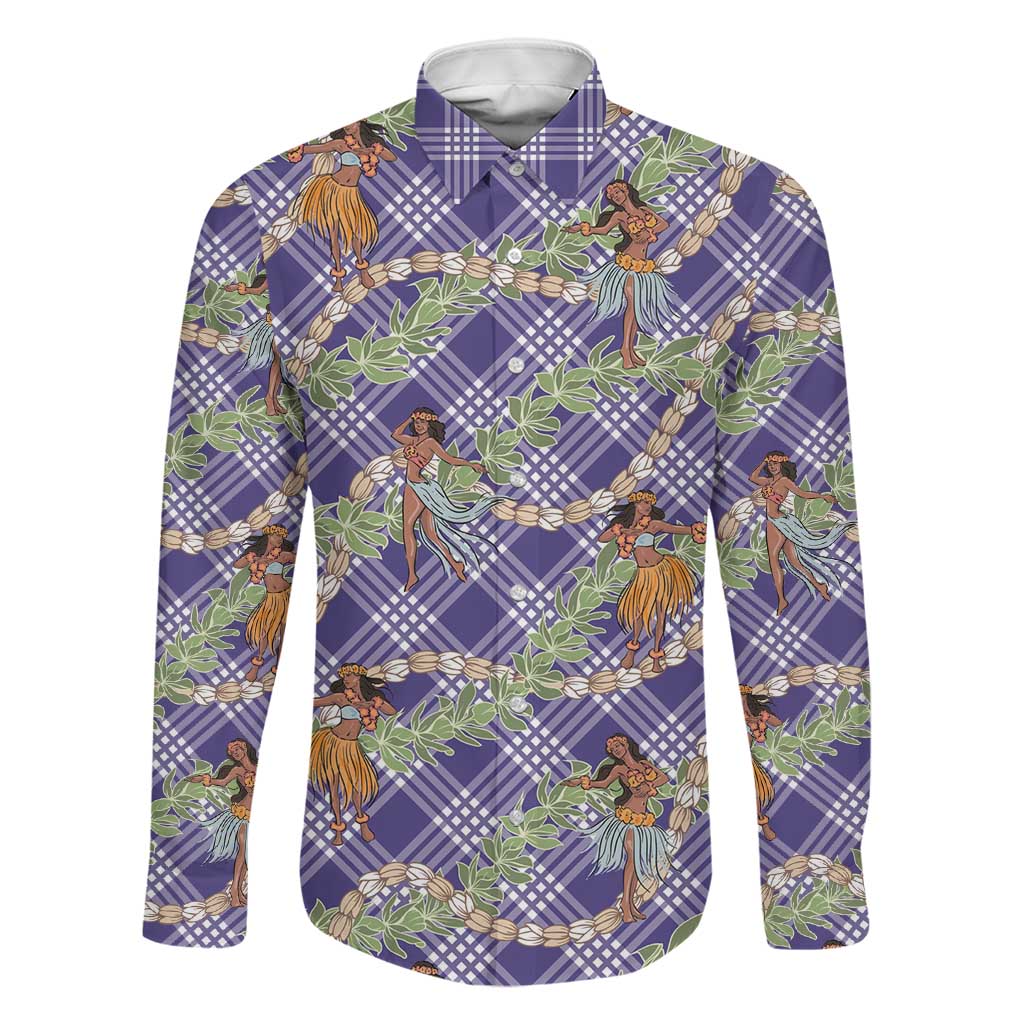 Lavender Palaka Hula Girls Seamless Hawaii Aloha Family Matching Puletasi and Hawaiian Shirt - Polynesian Pride