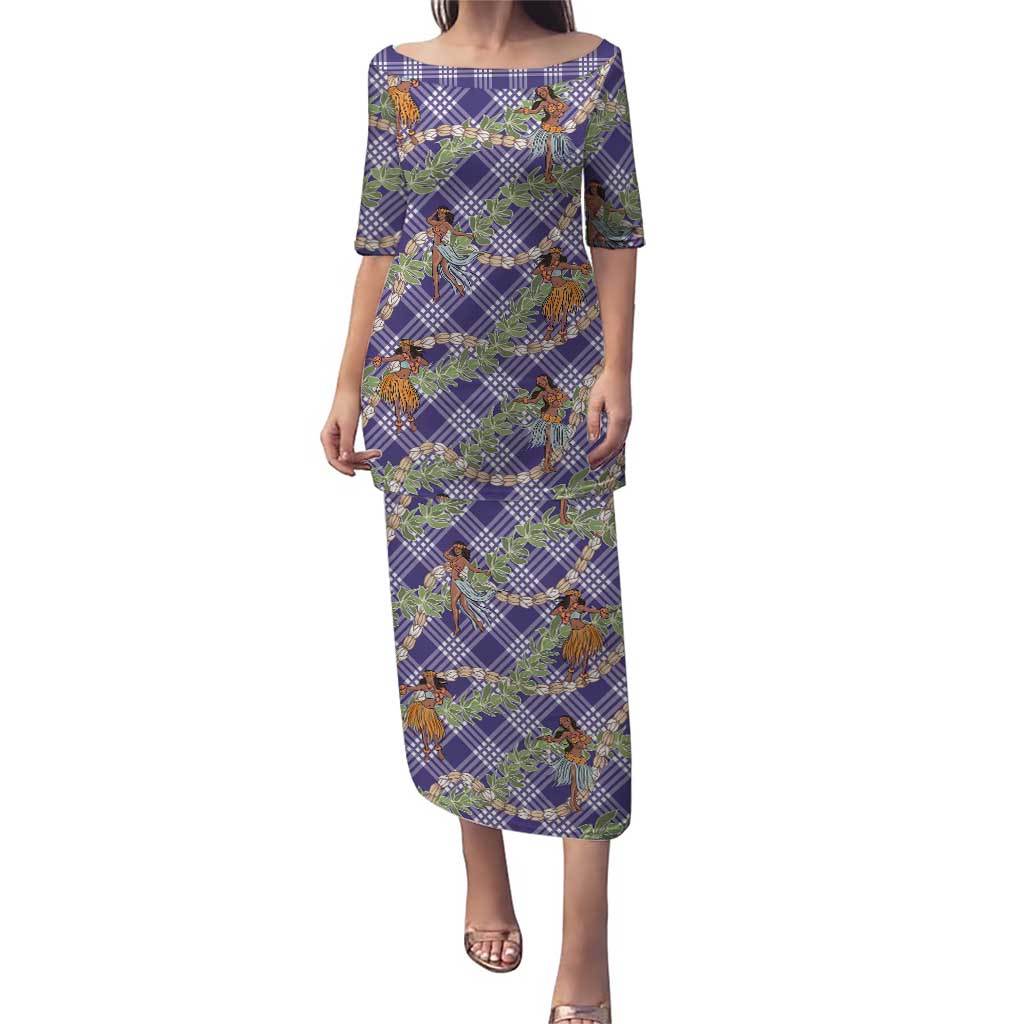 Lavender Palaka Hula Girls Seamless Hawaii Aloha Family Matching Puletasi and Hawaiian Shirt - Polynesian Pride