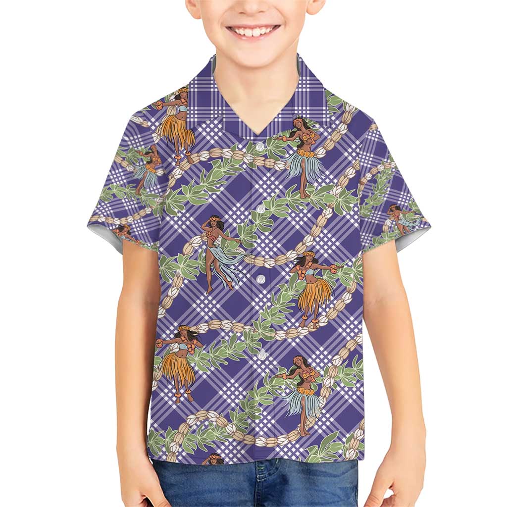 Lavender Palaka Hula Girls Seamless Hawaii Aloha Family Matching Short Sleeve Bodycon Dress and Hawaiian Shirt - Polynesian Pride