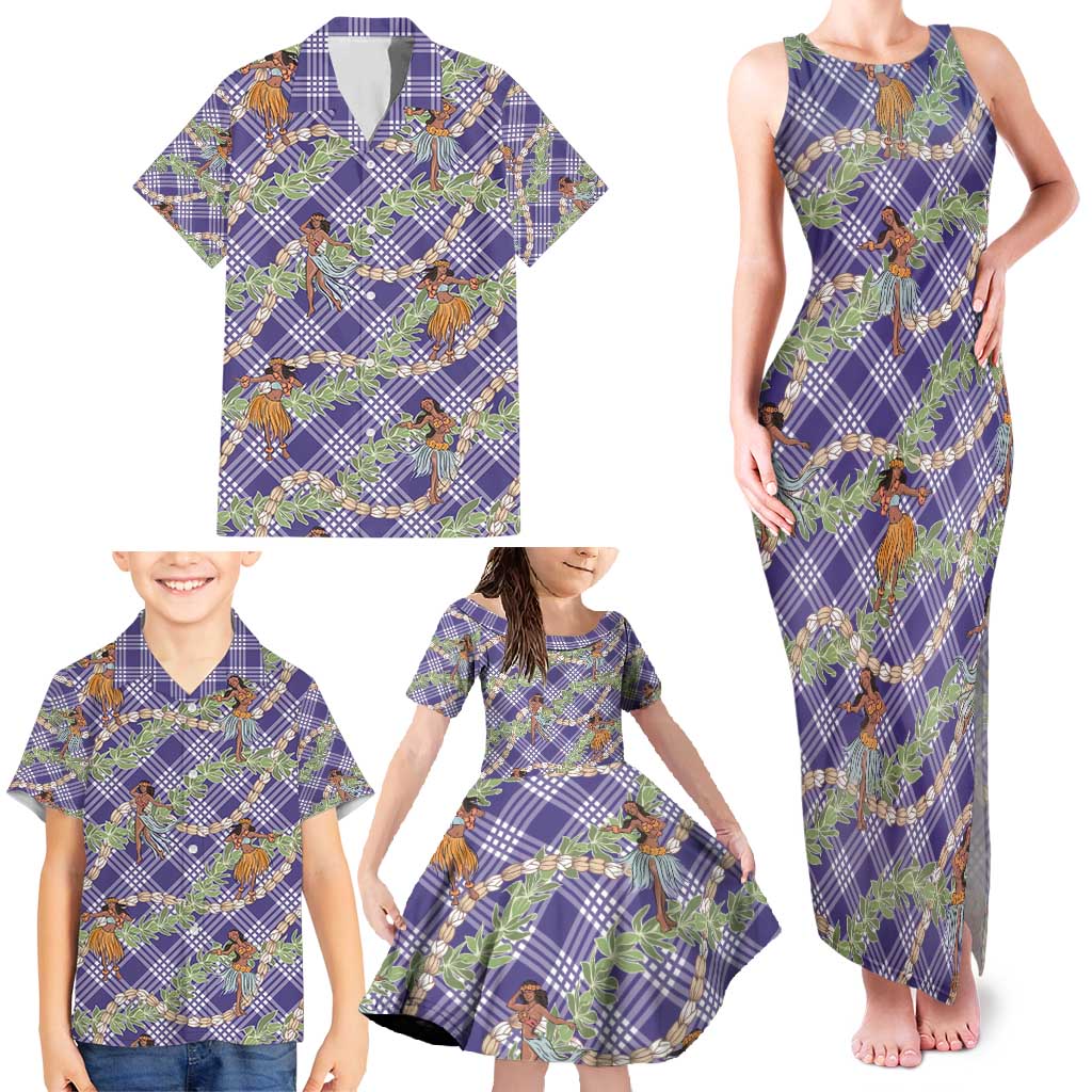 Lavender Palaka Hula Girls Seamless Hawaii Aloha Family Matching Tank Maxi Dress and Hawaiian Shirt - Polynesian Pride