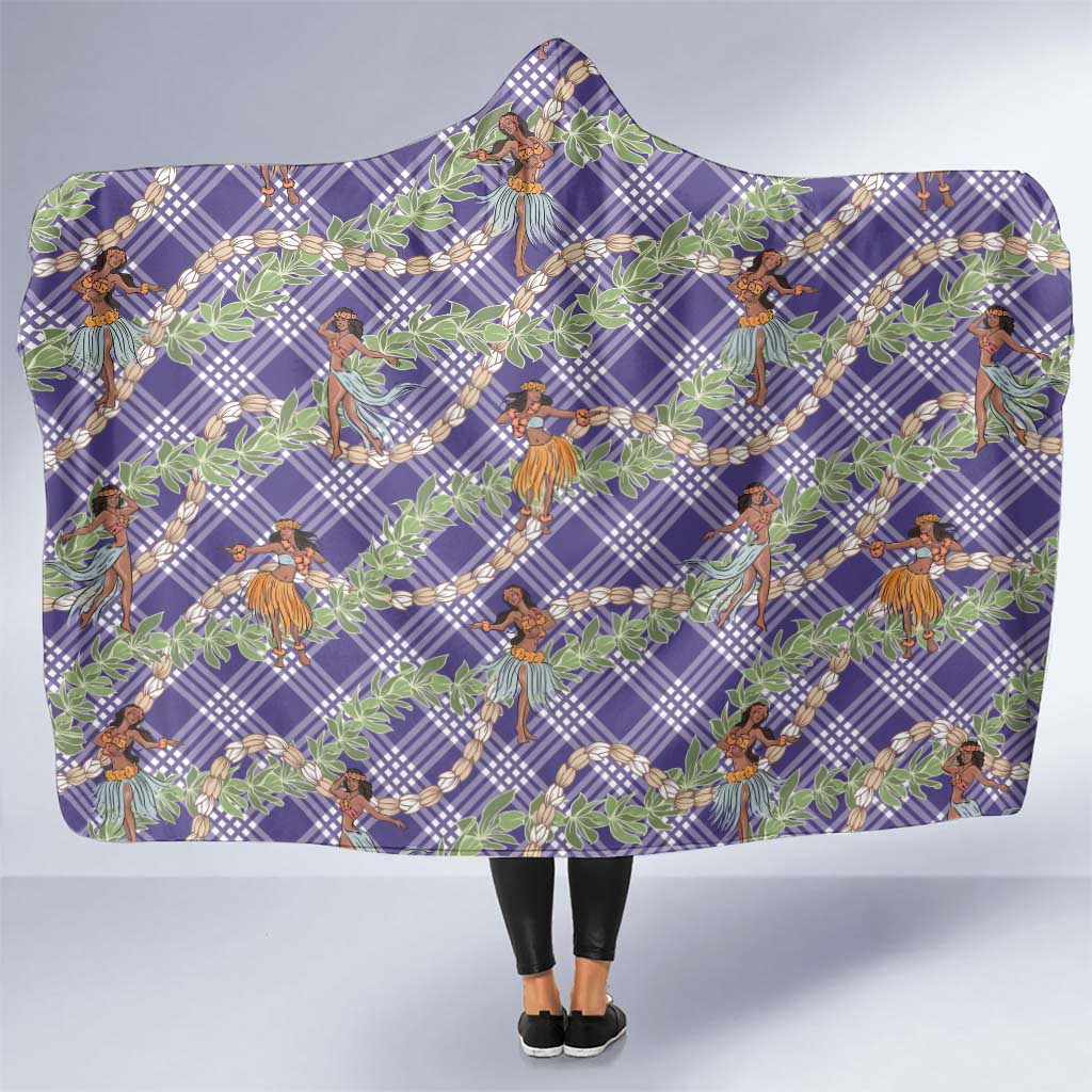 Lavender Palaka Hula Girls Seamless Hawaii Aloha Hooded Blanket - Polynesian Pride