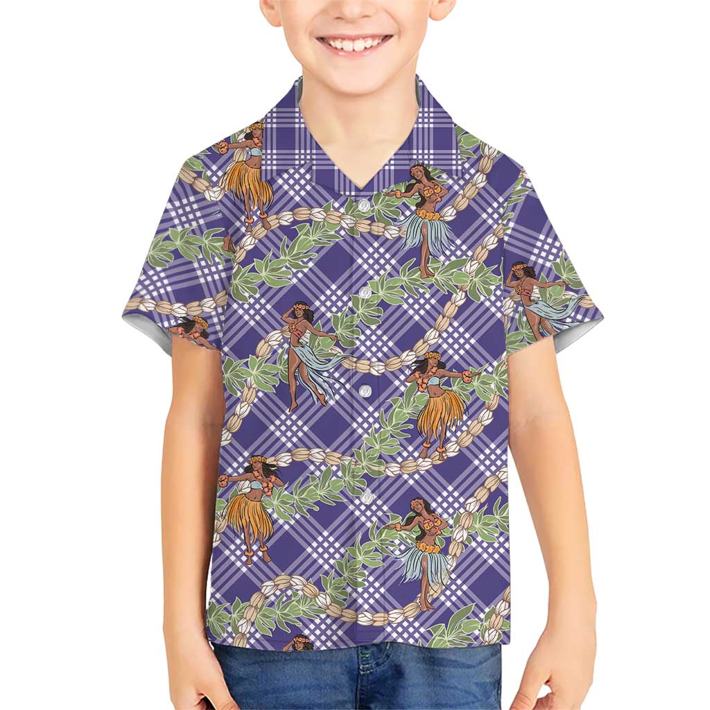 Lavender Palaka Hula Girls Seamless Hawaii Aloha Kid Hawaiian Shirt - Polynesian Pride