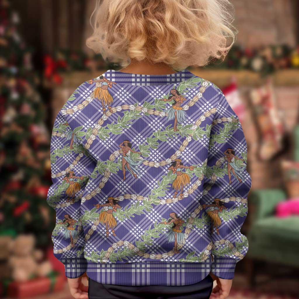 Lavender Palaka Hula Girls Seamless Hawaii Aloha Kid Ugly Christmas Sweater - Polynesian Pride