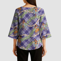 Lavender Palaka Hula Girls Seamless Hawaii Aloha Kimono Sleeve Blouse - Polynesian Pride