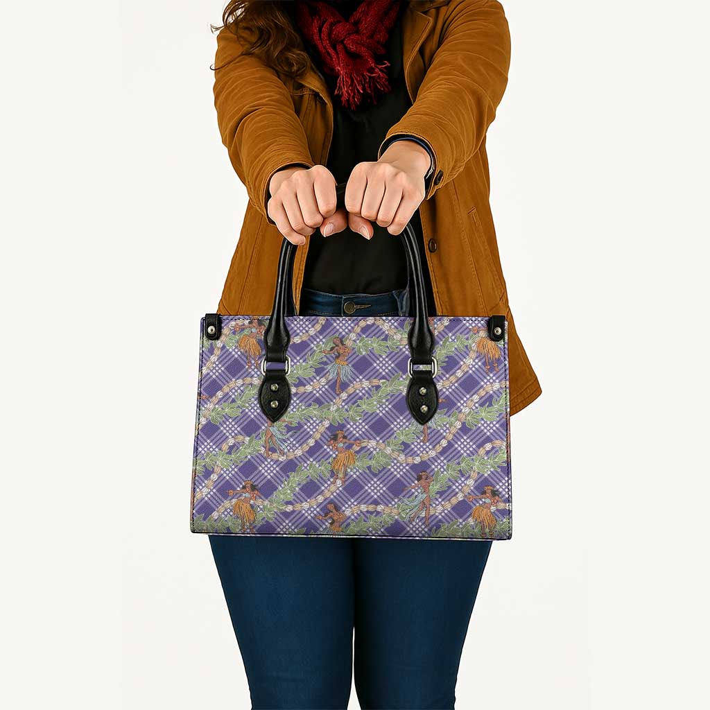 Lavender Palaka Hula Girls Seamless Hawaii Aloha Leather Bag LT7 - Polynesian Pride