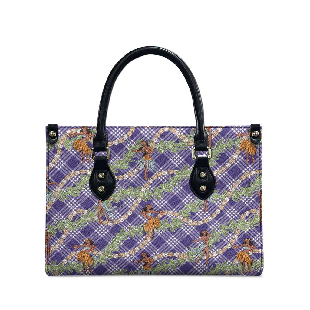 Lavender Palaka Hula Girls Seamless Hawaii Aloha Leather Bag LT7 - Polynesian Pride
