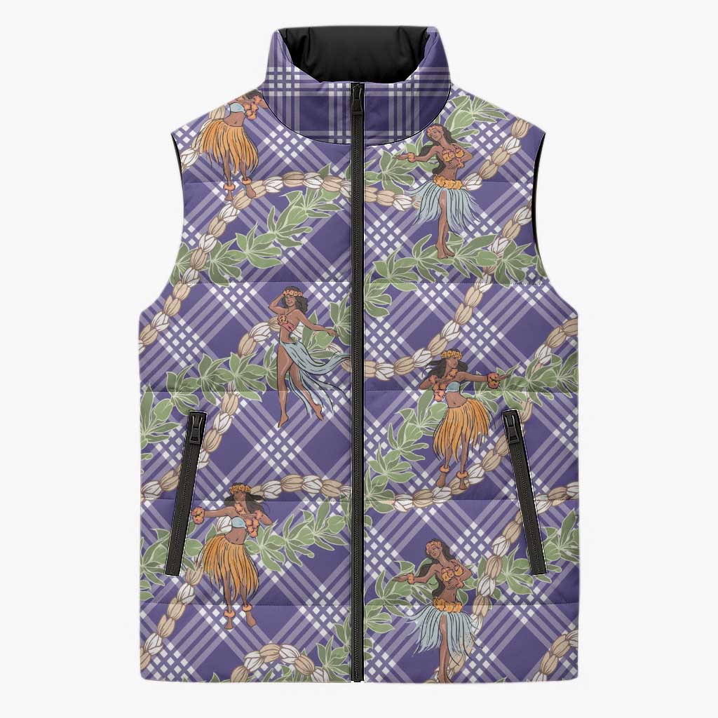 Lavender Palaka Hula Girls Seamless Hawaii Aloha Sleeveless Puffer Jacket - Polynesian Pride
