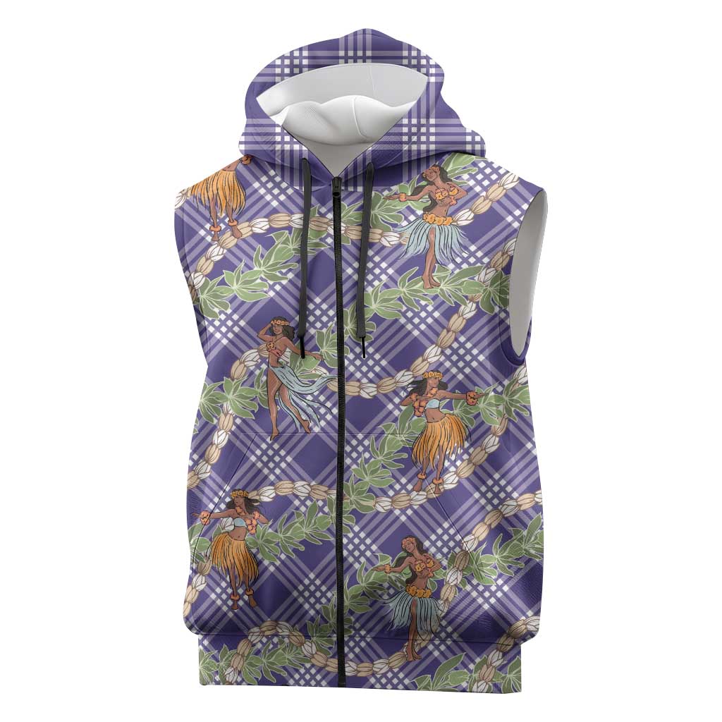 Lavender Palaka Hula Girls Seamless Hawaii Aloha Sleeveless Zip Hoodie - Polynesian Pride