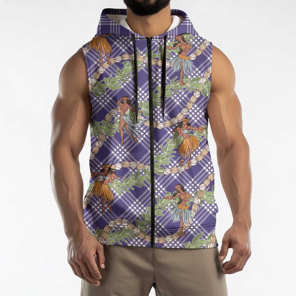 Lavender Palaka Hula Girls Seamless Hawaii Aloha Sleeveless Zip Hoodie - Polynesian Pride