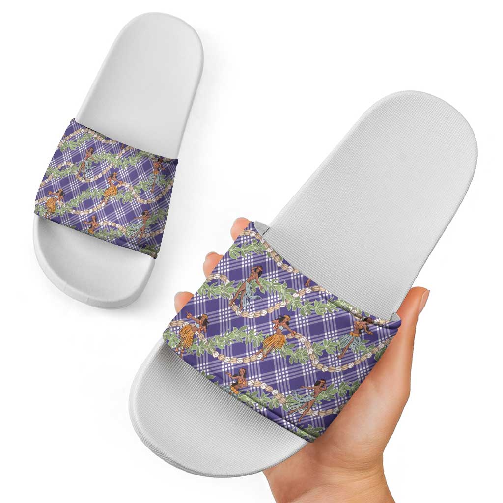 Lavender Palaka Hula Girls Seamless Hawaii Aloha Slide Sandals - Polynesian Pride
