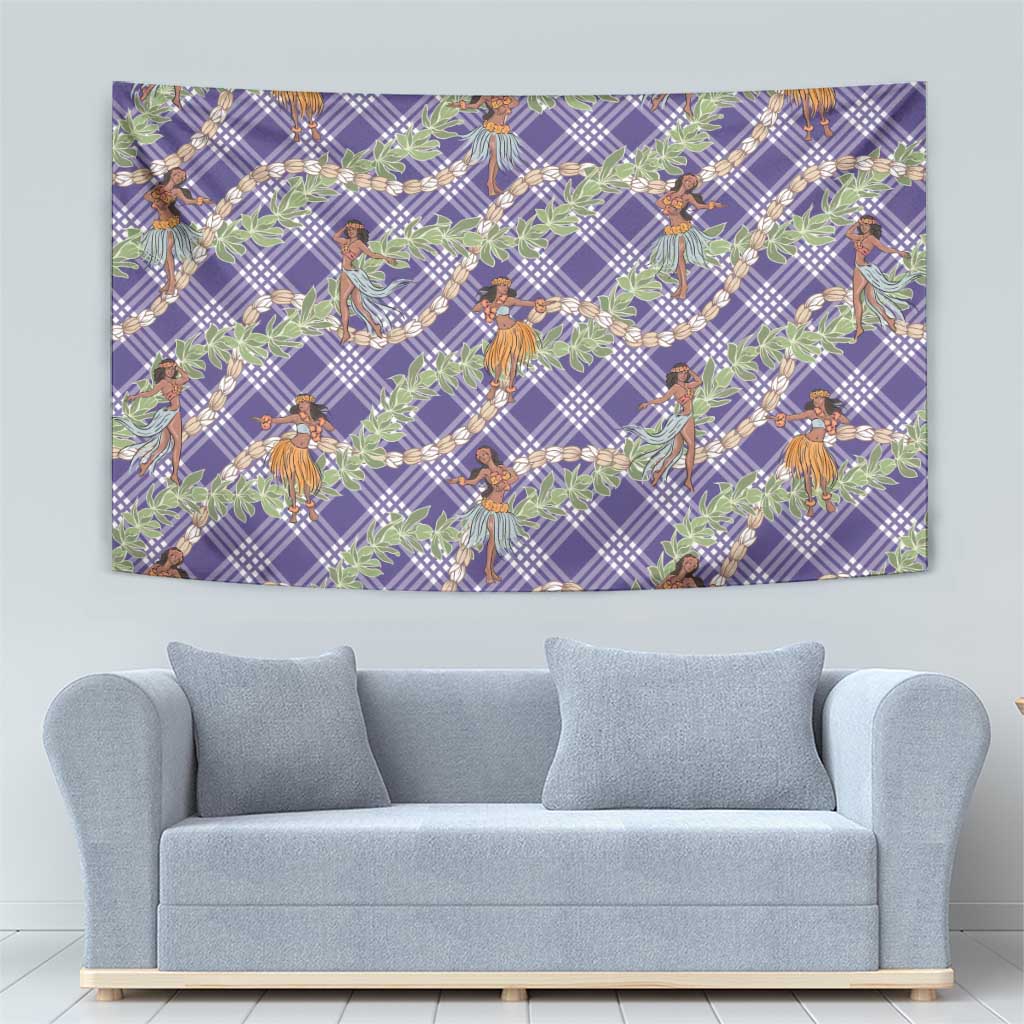 Lavender Palaka Hula Girls Seamless Hawaii Aloha Tapestry - Polynesian Pride