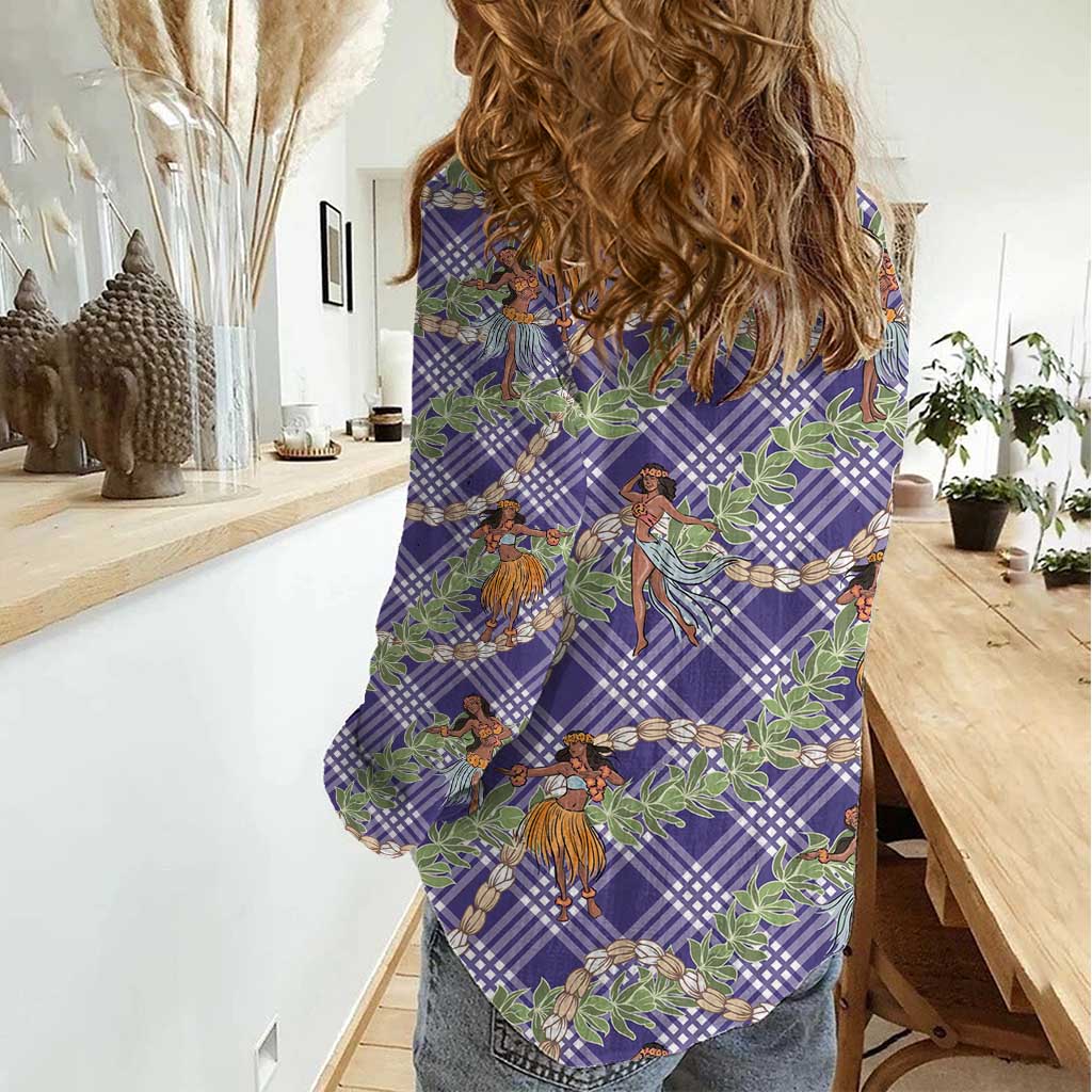 Lavender Palaka Hula Girls Seamless Hawaii Aloha Women Casual Shirt - Polynesian Pride