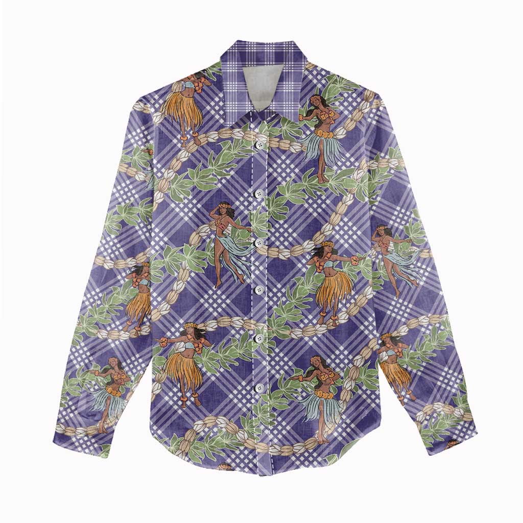 Lavender Palaka Hula Girls Seamless Hawaii Aloha Women Casual Shirt - Polynesian Pride