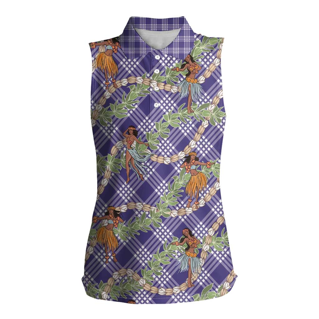 Lavender Palaka Hula Girls Seamless Hawaii Aloha Women Sleeveless Polo Shirt - Polynesian Pride