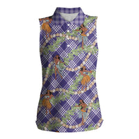 Lavender Palaka Hula Girls Seamless Hawaii Aloha Women Sleeveless Polo Shirt - Polynesian Pride