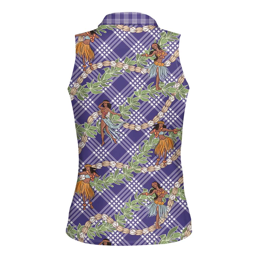 Lavender Palaka Hula Girls Seamless Hawaii Aloha Women Sleeveless Polo Shirt - Polynesian Pride