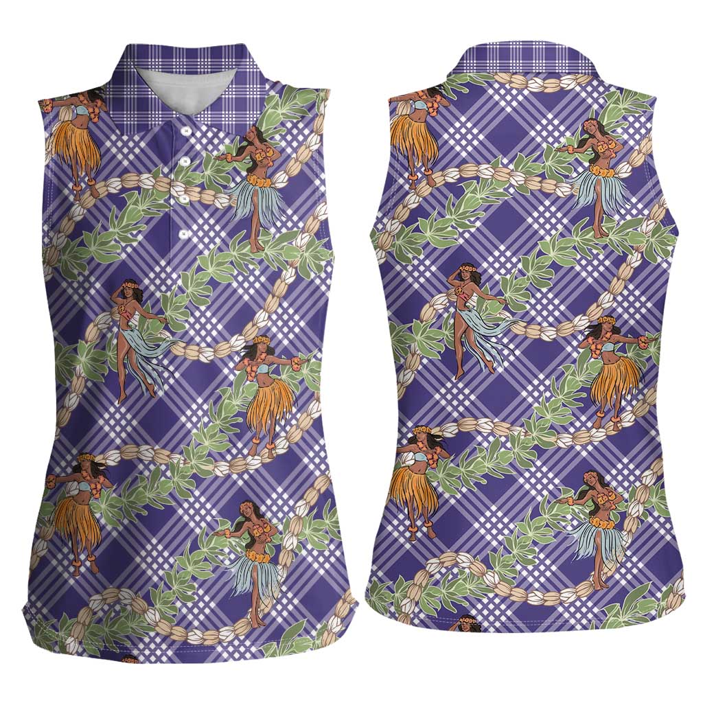 Lavender Palaka Hula Girls Seamless Hawaii Aloha Women Sleeveless Polo Shirt - Polynesian Pride