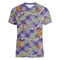 Lavender Palaka Hula Girls Seamless Hawaii Aloha Women V-Neck T-Shirt LT7 Female Lavender - Polynesian Pride
