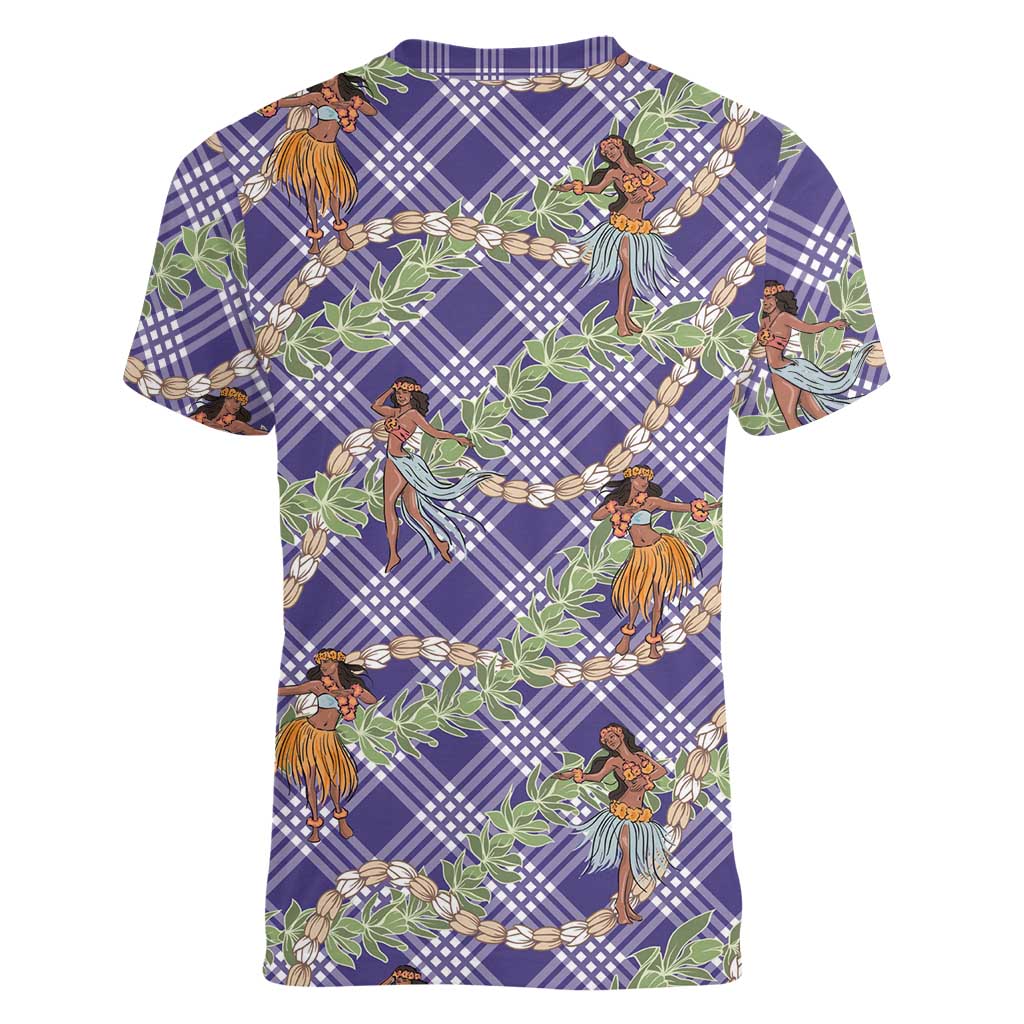 Lavender Palaka Hula Girls Seamless Hawaii Aloha Women V-Neck T-Shirt LT7 - Polynesian Pride