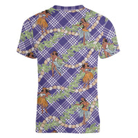Lavender Palaka Hula Girls Seamless Hawaii Aloha Women V-Neck T-Shirt LT7 - Polynesian Pride