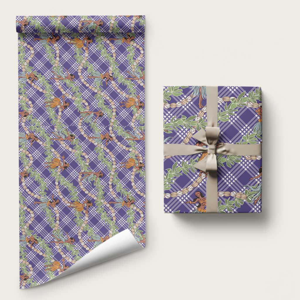 Lavender Palaka Hula Girls Seamless Hawaii Aloha Wrapping Paper