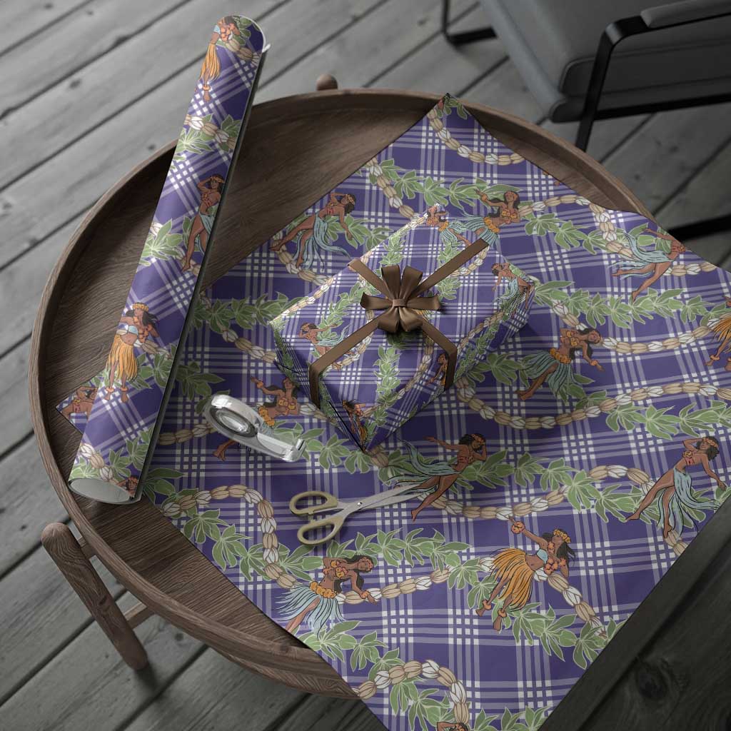 Lavender Palaka Hula Girls Seamless Hawaii Aloha Wrapping Paper