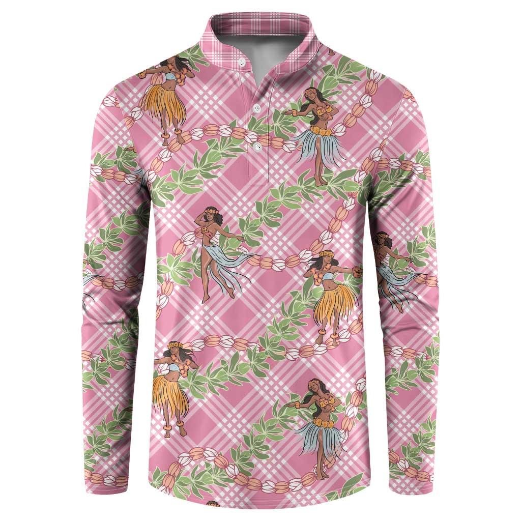 Lokelani Pink Palaka Hula Girls Seamless Hawaii Aloha Button Sweatshirt LT7 Pink - Polynesian Pride
