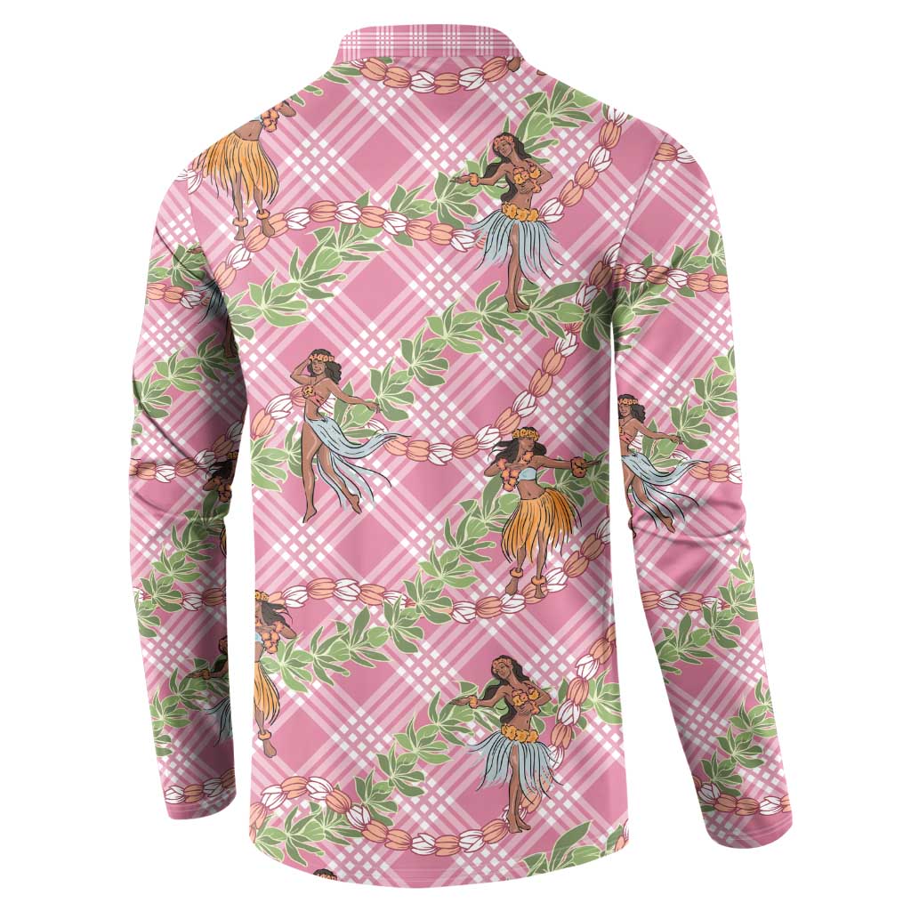 Lokelani Pink Palaka Hula Girls Seamless Hawaii Aloha Button Sweatshirt LT7 - Polynesian Pride