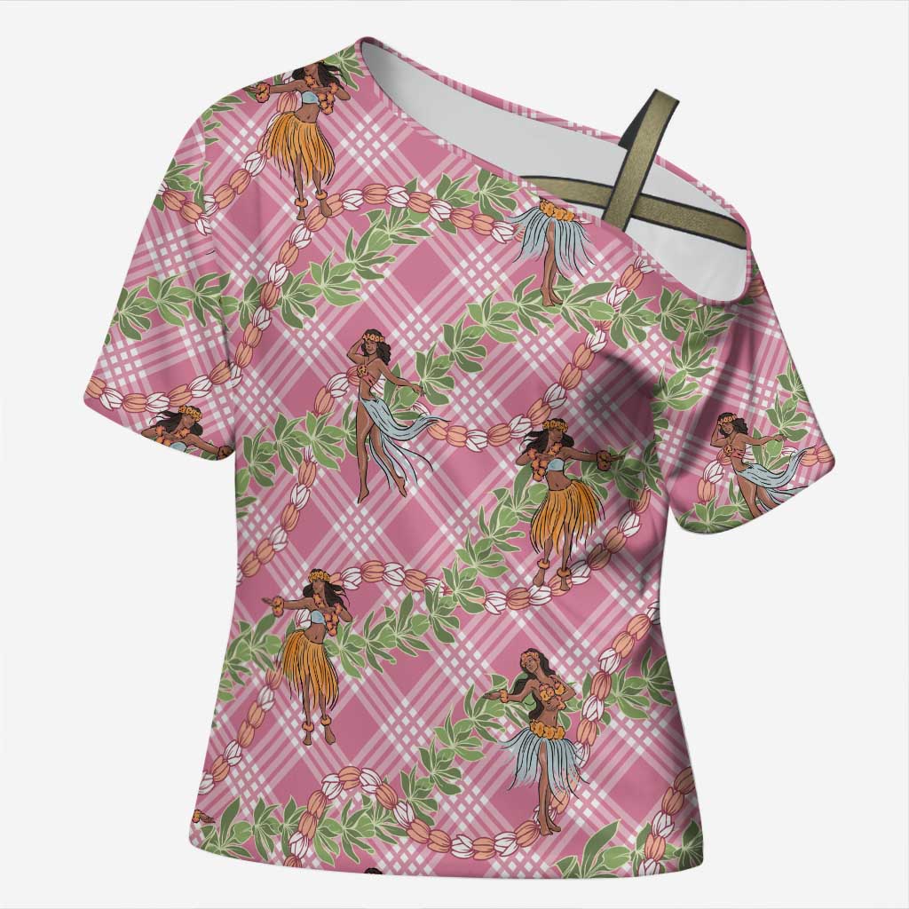 Lokelani Pink Palaka Hula Girls Seamless Hawaii Aloha Cross Shoulder Shirt LT7 Female Pink - Polynesian Pride