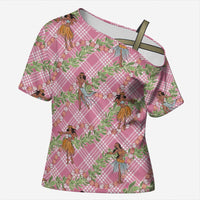 Lokelani Pink Palaka Hula Girls Seamless Hawaii Aloha Cross Shoulder Shirt LT7 Female Pink - Polynesian Pride