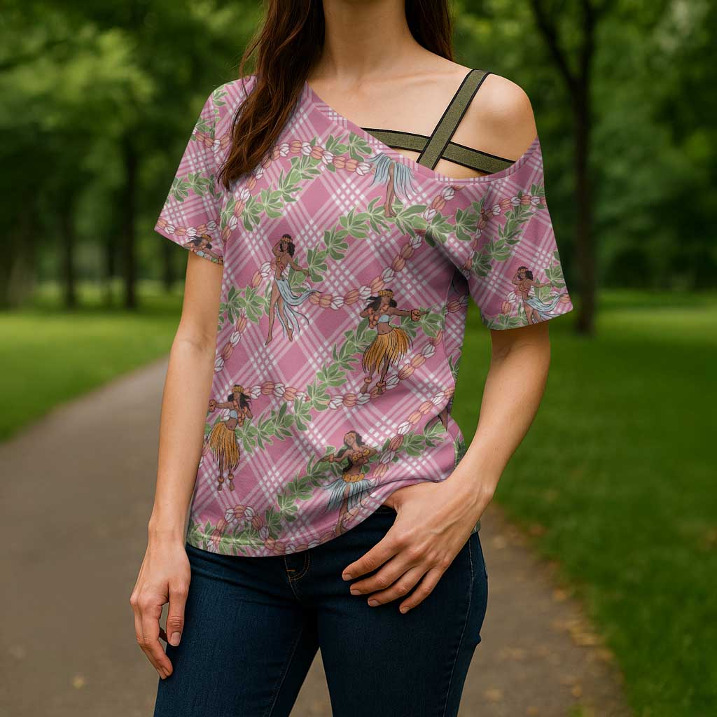 Lokelani Pink Palaka Hula Girls Seamless Hawaii Aloha Cross Shoulder Shirt LT7 - Polynesian Pride