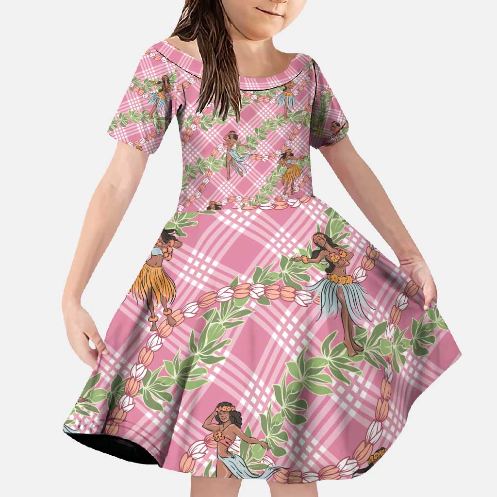 Lokelani Pink Palaka Hula Girls Seamless Hawaii Aloha Family Matching Mermaid Dress and Hawaiian Shirt - Polynesian Pride