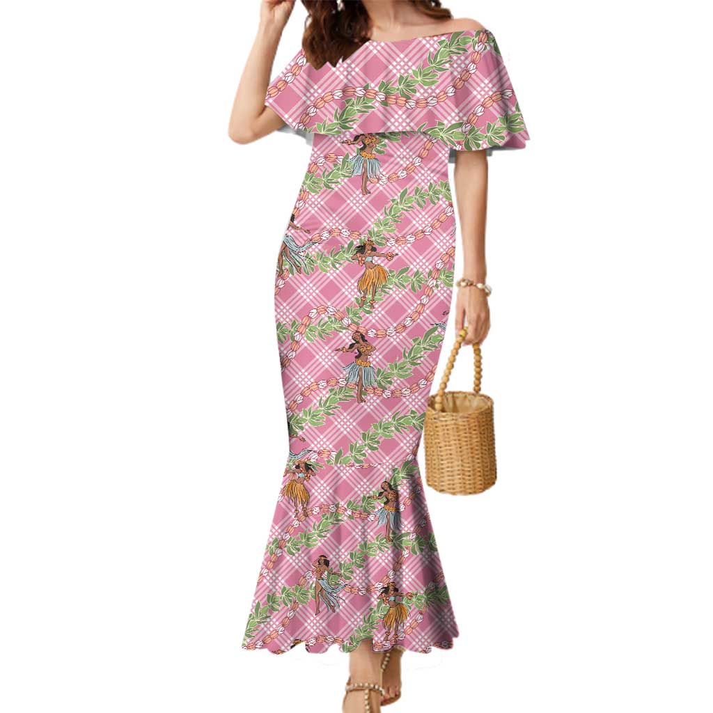 Lokelani Pink Palaka Hula Girls Seamless Hawaii Aloha Family Matching Mermaid Dress and Hawaiian Shirt - Polynesian Pride