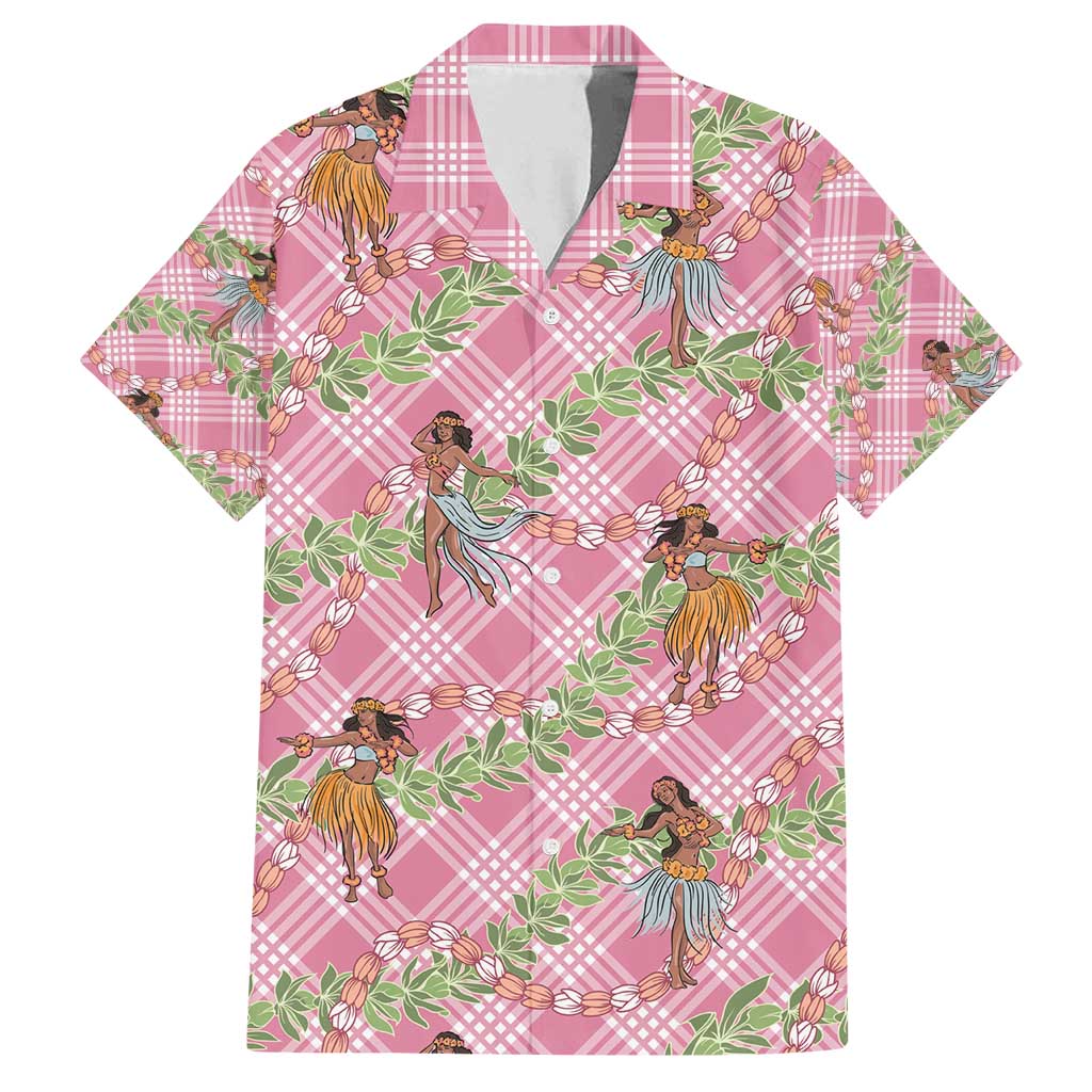 Lokelani Pink Palaka Hula Girls Seamless Hawaii Aloha Family Matching Off Shoulder Maxi Dress and Hawaiian Shirt - Polynesian Pride