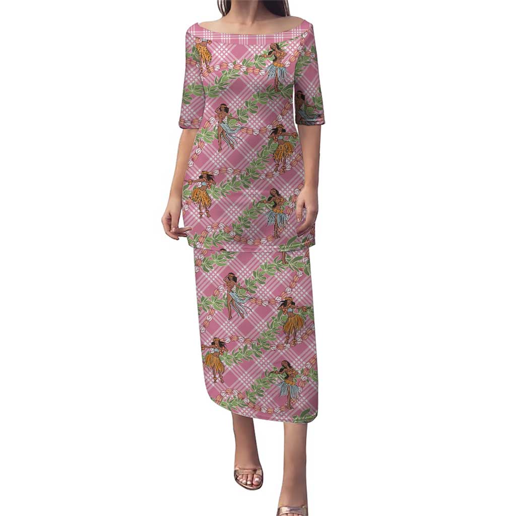 Lokelani Pink Palaka Hula Girls Seamless Hawaii Aloha Family Matching Puletasi and Hawaiian Shirt LT7 Mom's Dress Pink - Polynesian Pride