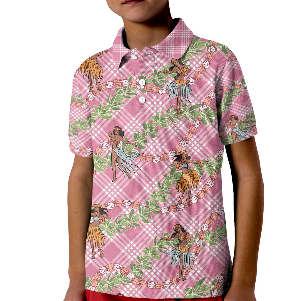 Lokelani Pink Palaka Hula Girls Seamless Hawaii Aloha Kid Polo Shirt - Polynesian Pride