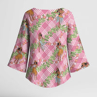 Lokelani Pink Palaka Hula Girls Seamless Hawaii Aloha Kimono Sleeve Blouse - Polynesian Pride