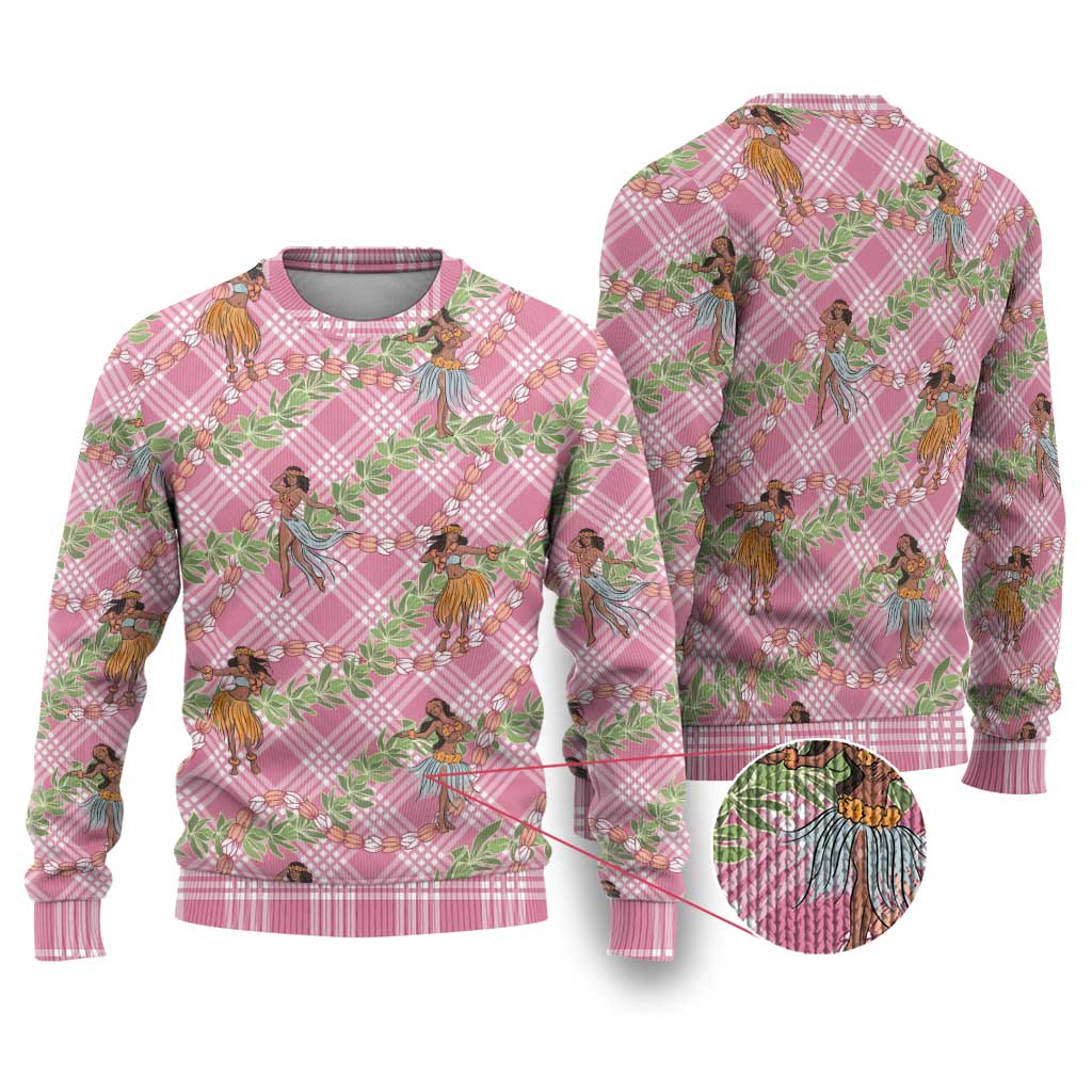 Lokelani Pink Palaka Hula Girls Seamless Hawaii Aloha Ugly Christmas Sweater - Polynesian Pride