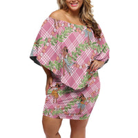 Lokelani Pink Palaka Hula Girls Seamless Hawaii Aloha Off Shoulder Short Dress LT7 Women Pink - Polynesian Pride