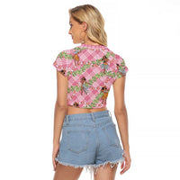 Lokelani Pink Palaka Hula Girls Seamless Hawaii Aloha Raglan Cropped T Shirt LT7 - Polynesian Pride