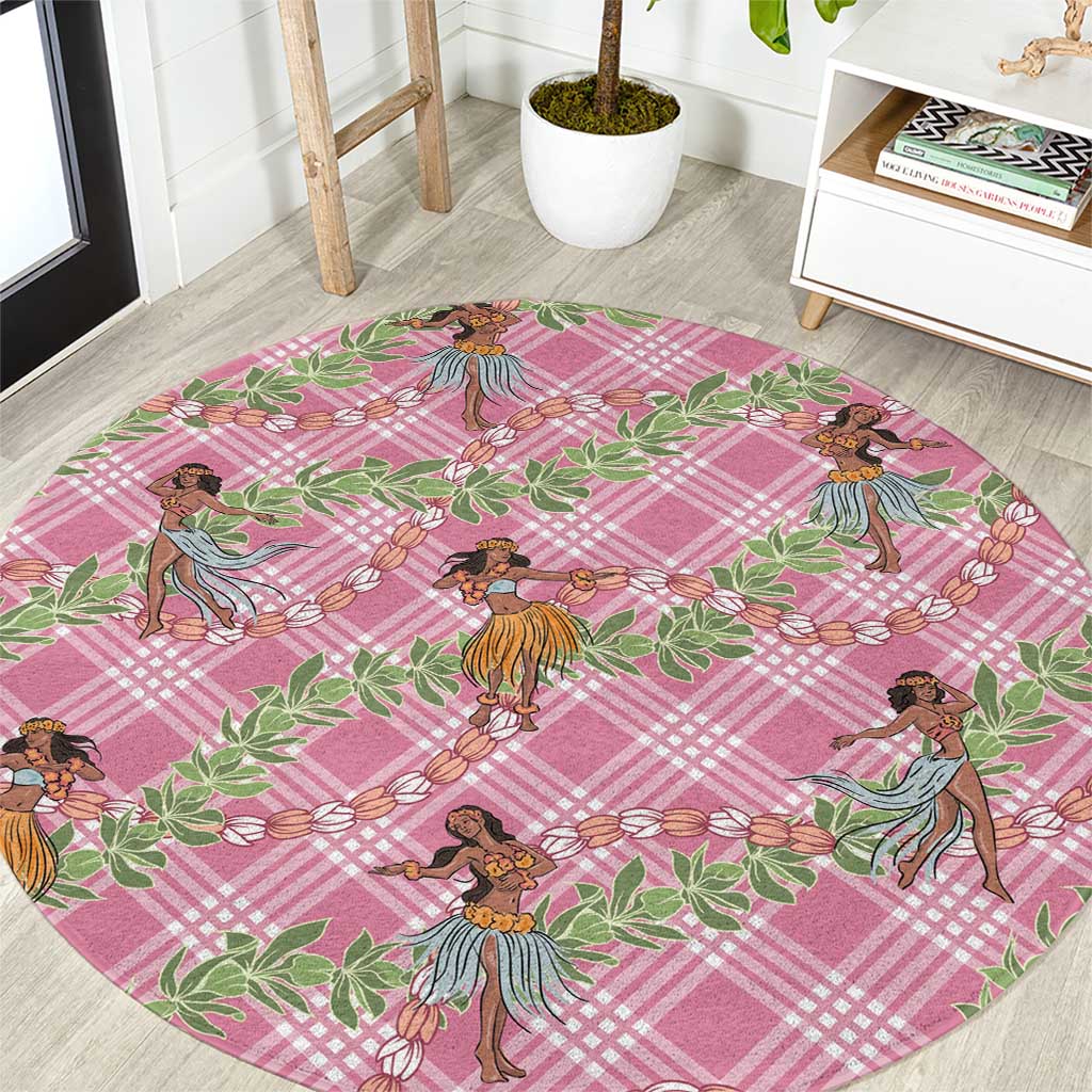 Lokelani Pink Palaka Hula Girls Seamless Hawaii Aloha Round Carpet - Polynesian Pride