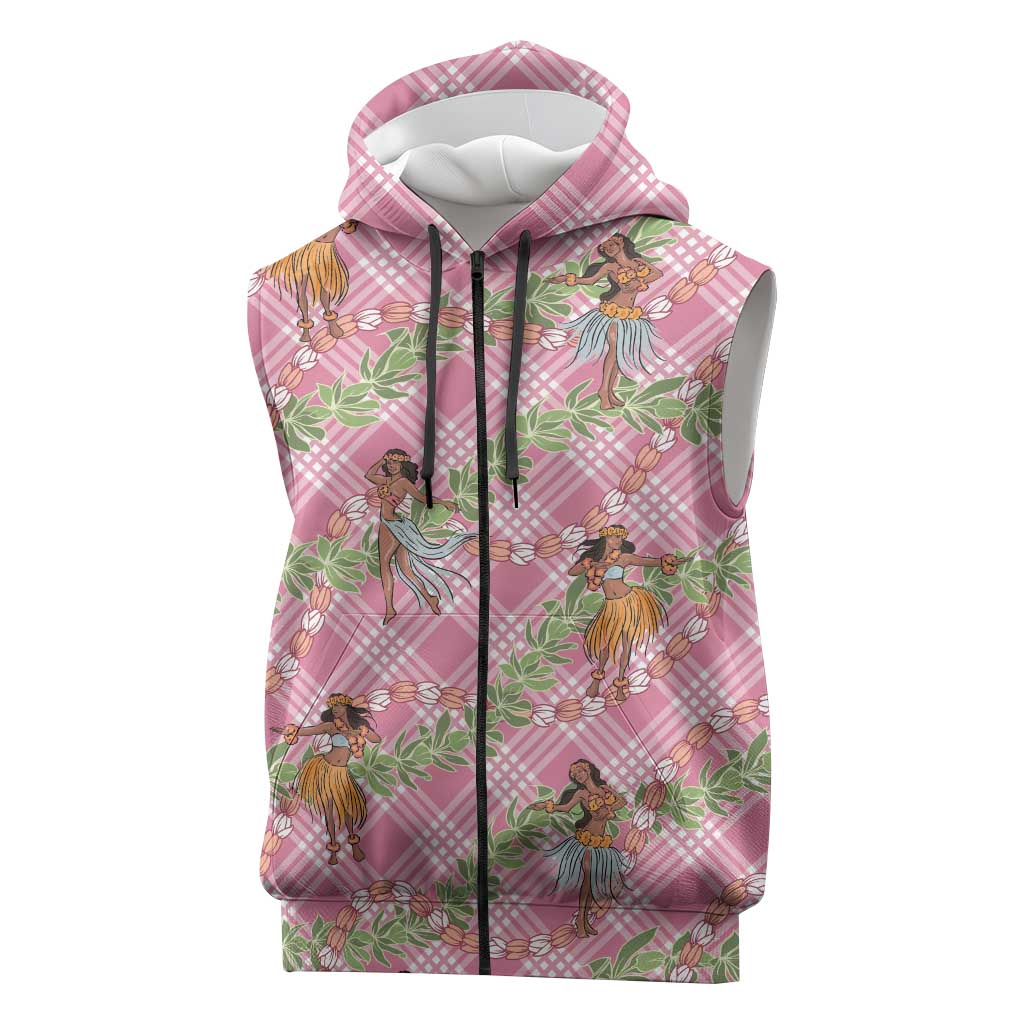 Lokelani Pink Palaka Hula Girls Seamless Hawaii Aloha Sleeveless Zip Hoodie - Polynesian Pride