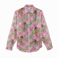 Lokelani Pink Palaka Hula Girls Seamless Hawaii Aloha Women Casual Shirt - Polynesian Pride