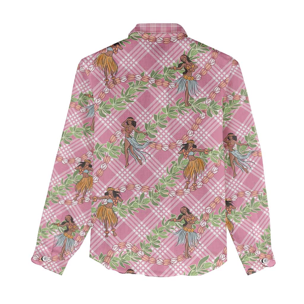 Lokelani Pink Palaka Hula Girls Seamless Hawaii Aloha Women Casual Shirt - Polynesian Pride
