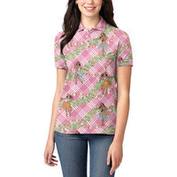 Lokelani Pink Palaka Hula Girls Seamless Hawaii Aloha Women Polo Shirt - Polynesian Pride