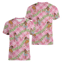 Lokelani Pink Palaka Hula Girls Seamless Hawaii Aloha Women V-Neck T-Shirt - Polynesian Pride