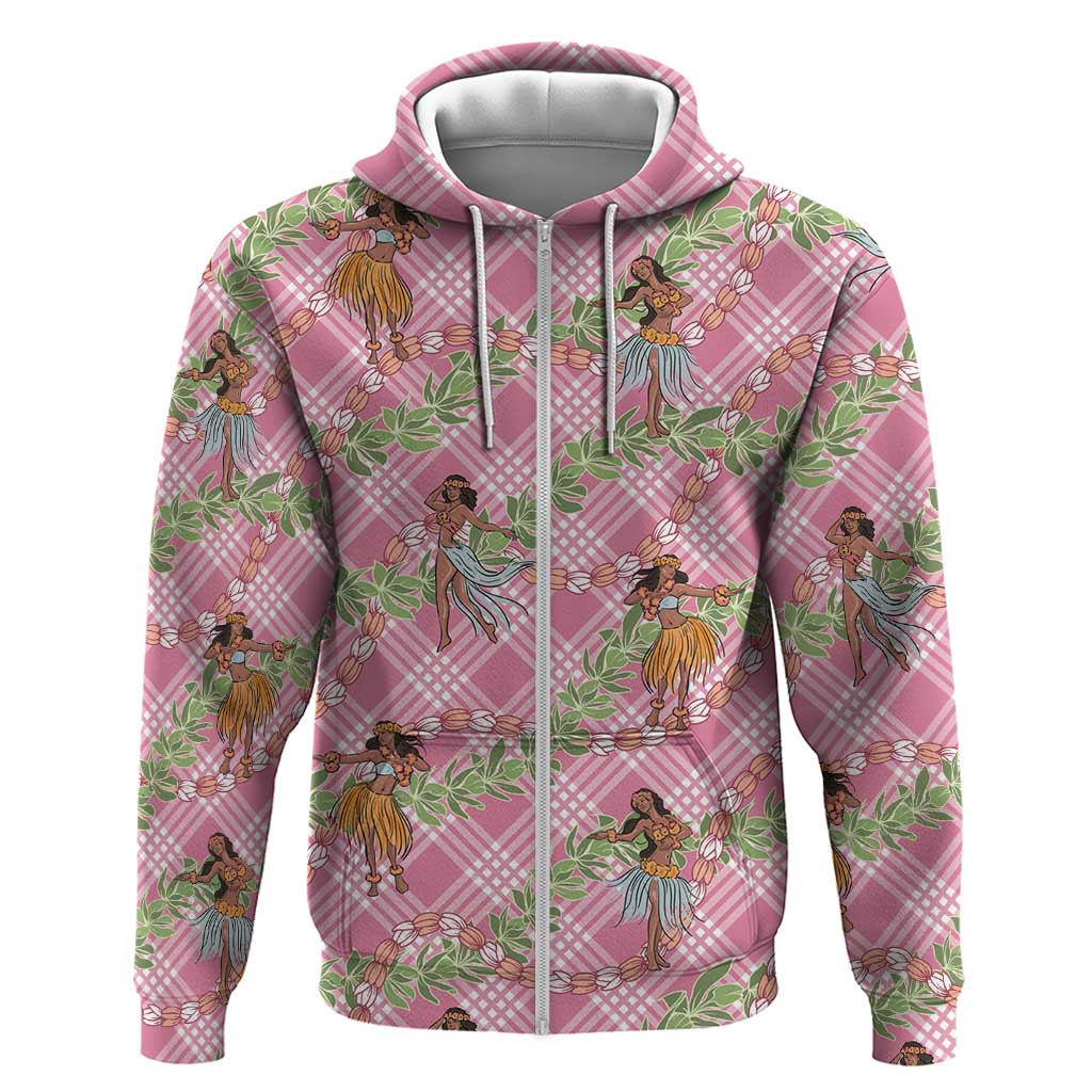 Lokelani Pink Palaka Hula Girls Seamless Hawaii Aloha Zip Hoodie LT7 Zip Hoodie Pink - Polynesian Pride